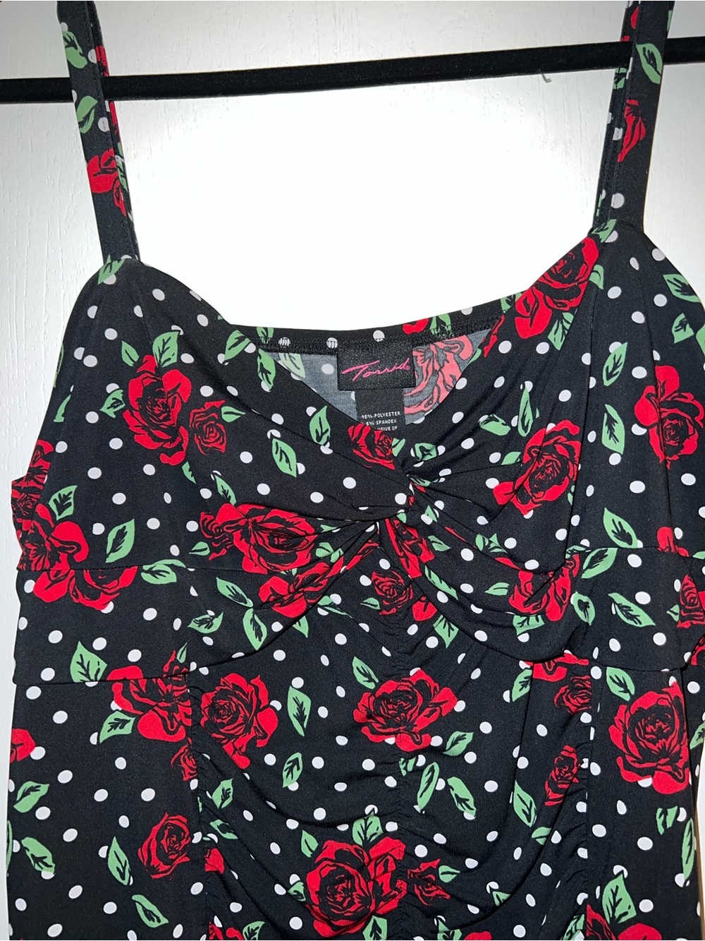 Torrid Black Floral Polka Dot Cami Top with Red Roses - Picture 2 of 5